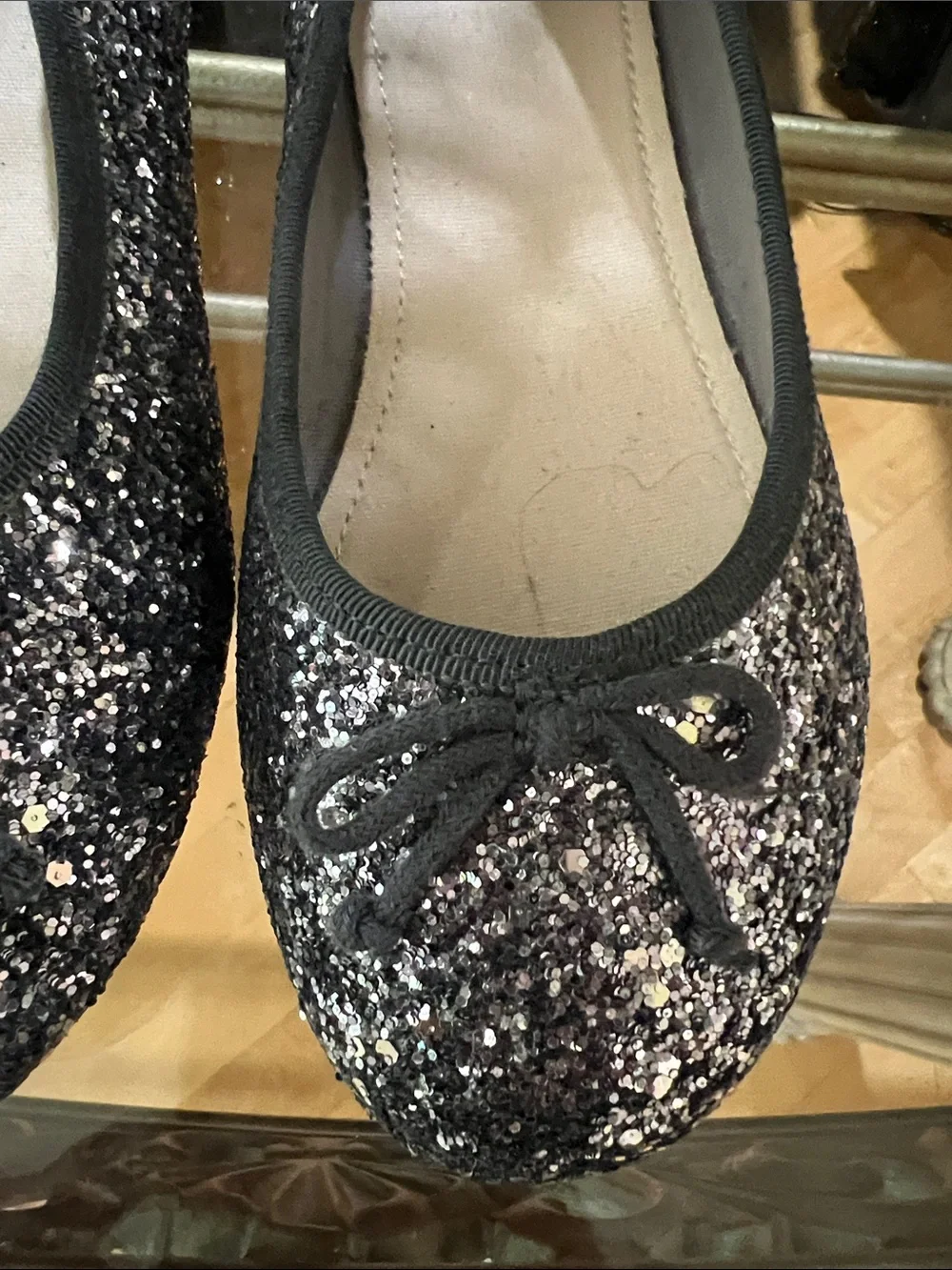 GAP Black Glitter Ballet Flats with Bow